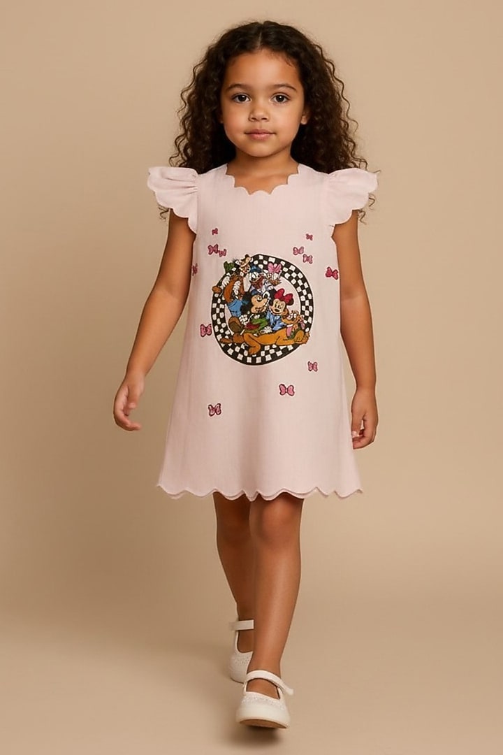 Baby Pink Cotton Hand Printed Dress For Girls by Pooja Wang at Pernia's Pop Up Shop
