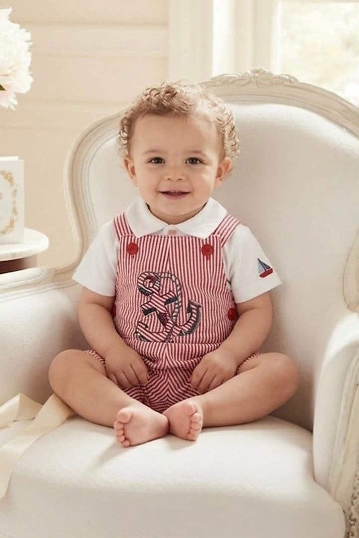 Red Cotton Suspender Set For Boys by Pooja Wang at Pernia's Pop Up Shop