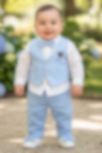 Ice Blue Gabardine Blazer Set For Boys by Pooja Wang at Pernia's Pop Up Shop