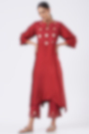 Red Silk Kurta Set by Wasabi