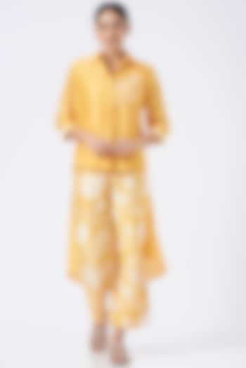 Mango Yellow Silk Pant Set by Wasabi