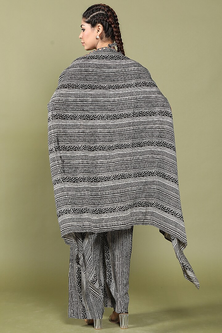 Black & Beige Dora Silk Stripe Printed Cape Set by Wasabi at Pernia's Pop Up Shop