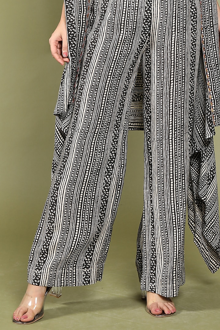 Black & Beige Dora Silk Stripe Printed Cape Set by Wasabi at Pernia's Pop Up Shop