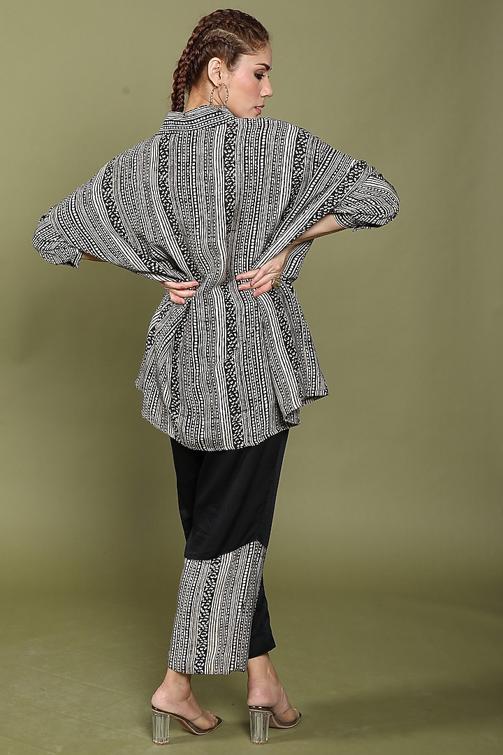 Black & Beige Dora Silk & Modal Printed Co-Ord Set by Wasabi at Pernia's Pop Up Shop