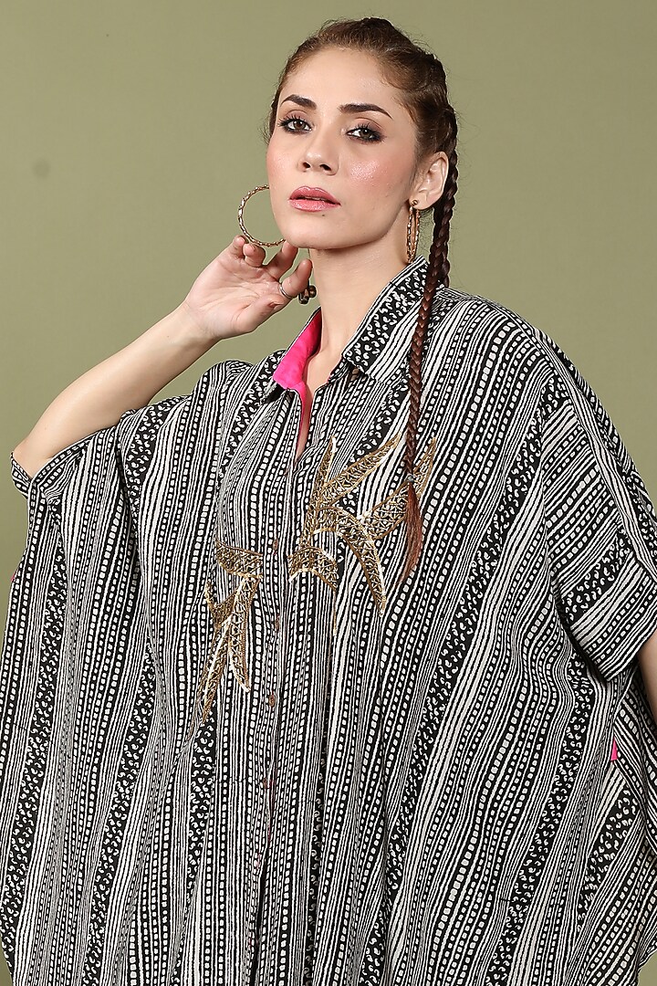 Black & Beige Dora Silk & Modal Printed Co-Ord Set by Wasabi at Pernia's Pop Up Shop