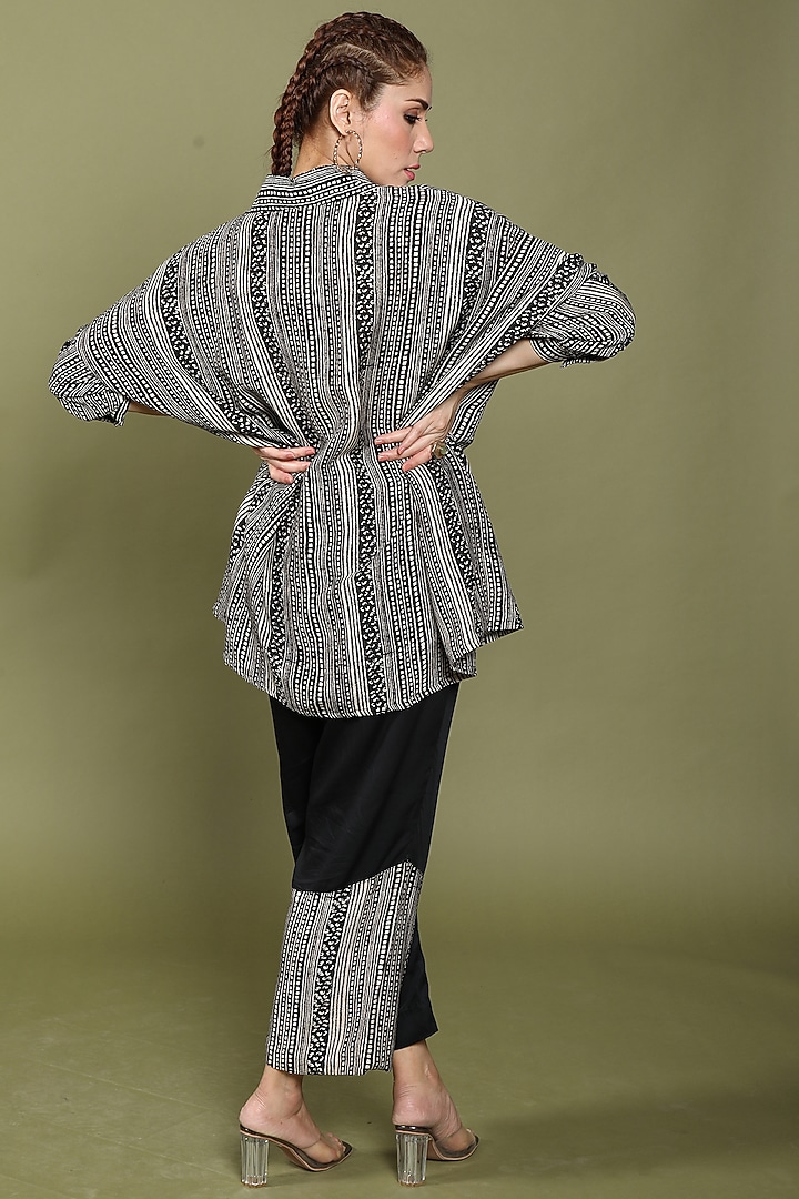 Black & Beige Dora Silk Printed Co-Ord Set by Wasabi at Pernia's Pop Up Shop