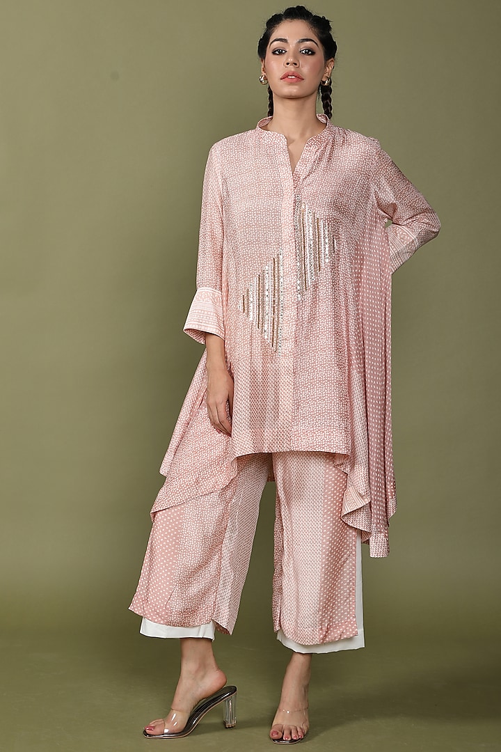 Rose Tan Cotton Silk Embroidered Co-Ord Set by Wasabi
