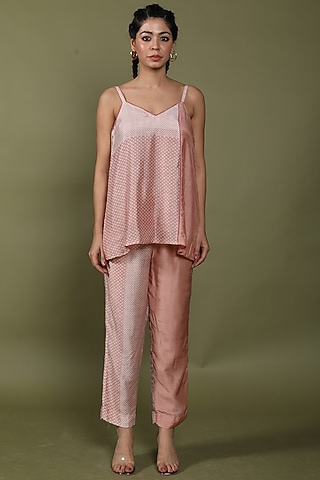 Rose Tan Cotton Silk Co-Ord Set by Wasabi