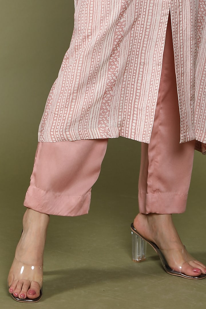Rose Tan Dora Silk Embroidered & Printed Kurta Set by Wasabi at Pernia's Pop Up Shop
