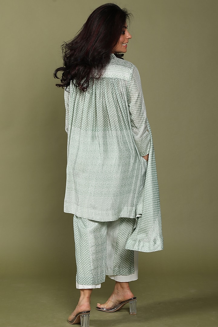 Iceberg Green Cotton Silk Hand Embroidered Co-Ord Set by Wasabi at Pernia's Pop Up Shop
