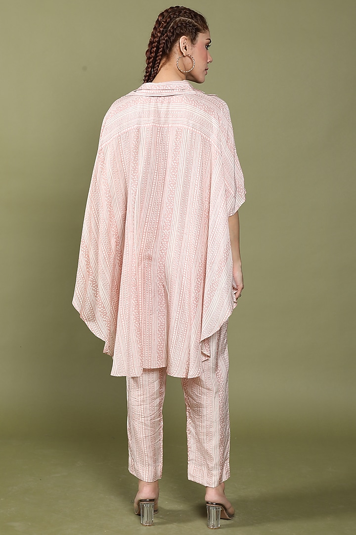 Rose Tan Dora Silk Embroidered & Printed Co-Ord Set by Wasabi at Pernia's Pop Up Shop