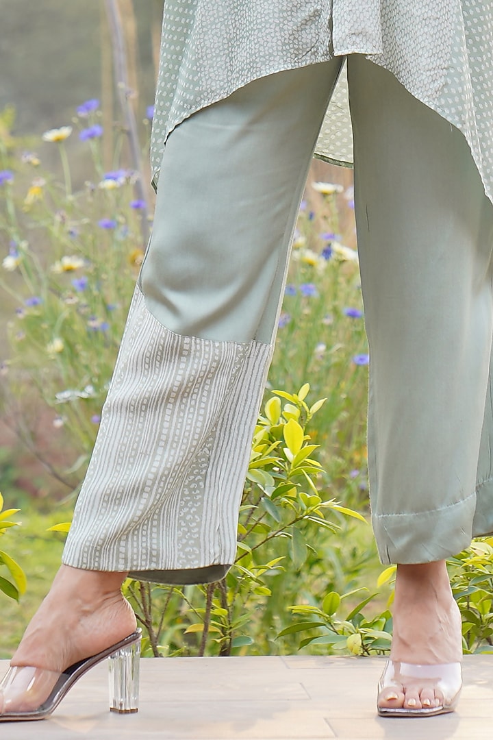 Iceberg Green Cotton Silk Embroidered & Printed Co-Ord Set by Wasabi at Pernia's Pop Up Shop