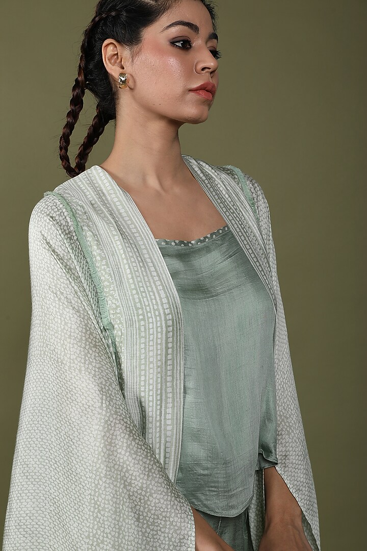 Iceberg Green Cotton Silk Cape Set by Wasabi at Pernia's Pop Up Shop