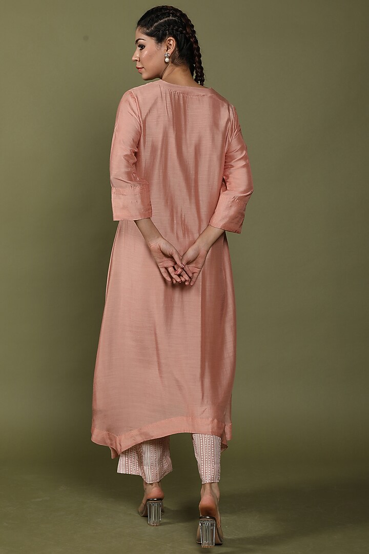 Rose Tan Pure Silk Embroidered Kurta Set by Wasabi at Pernia's Pop Up Shop