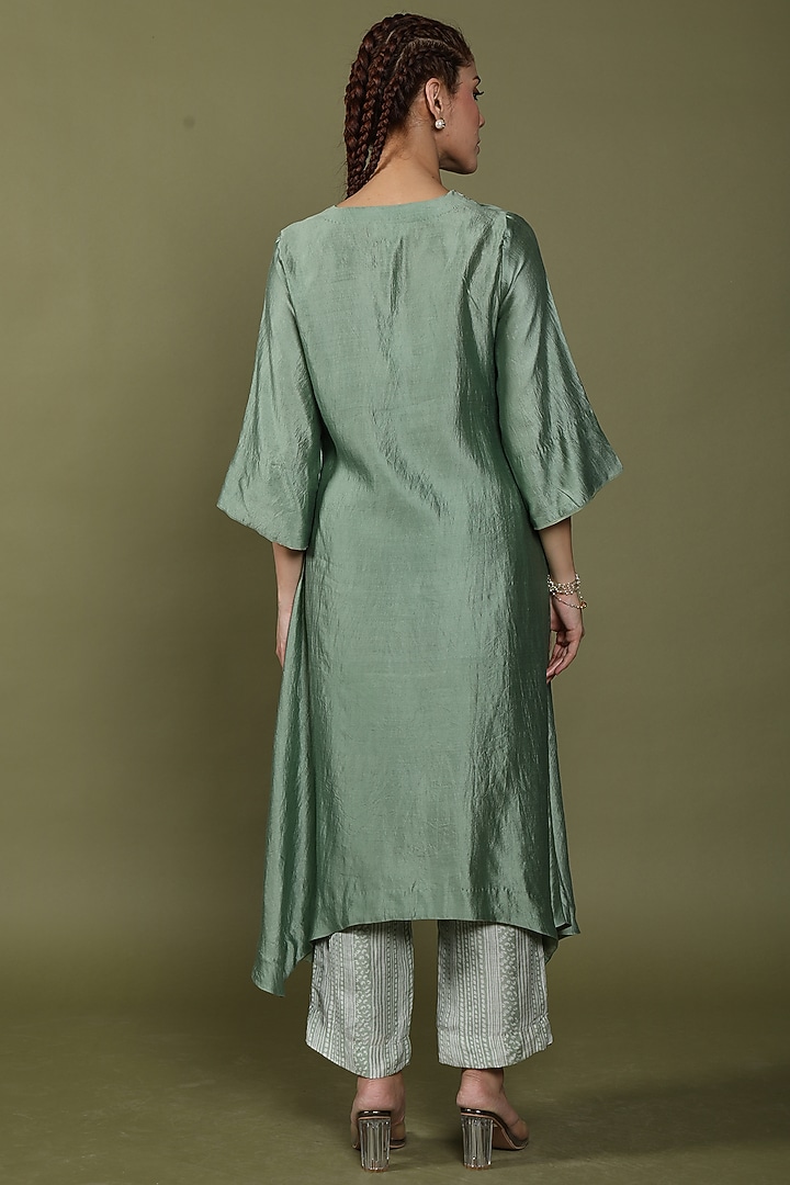Iceberg Green Pure Silk Embroidered Kurta Set by Wasabi at Pernia's Pop Up Shop