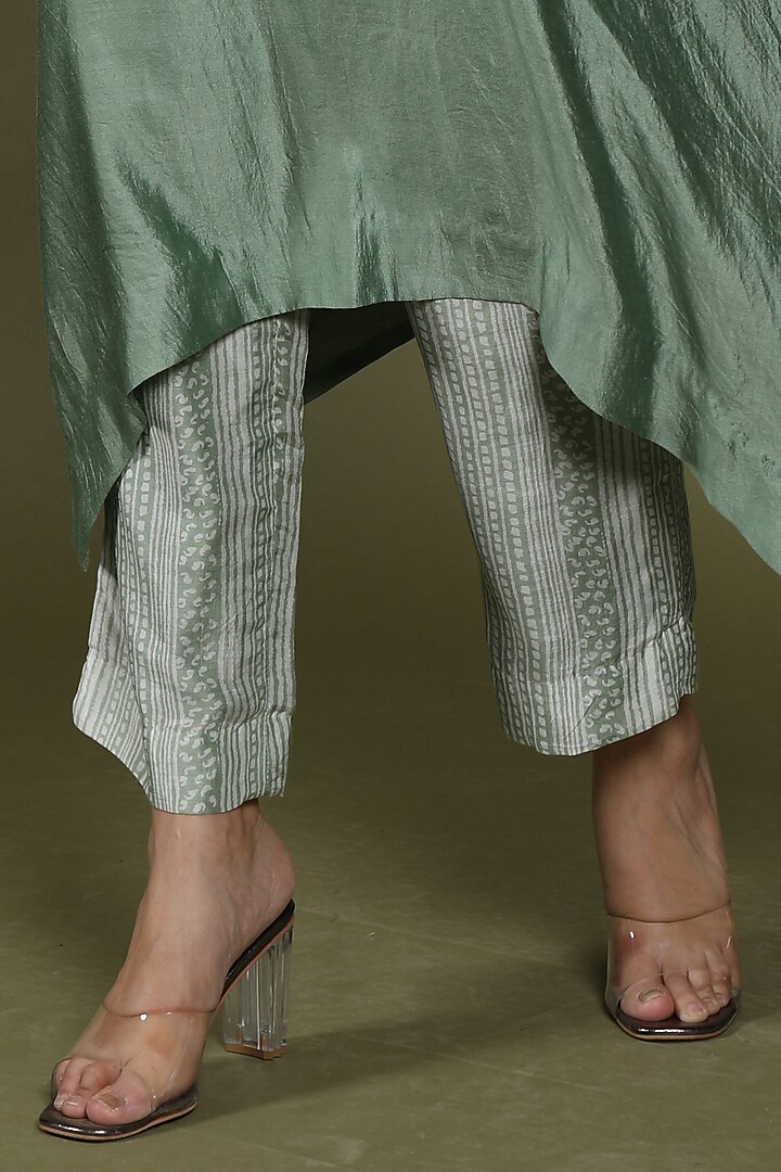 Iceberg Green Pure Silk Embroidered Kurta Set by Wasabi at Pernia's Pop Up Shop