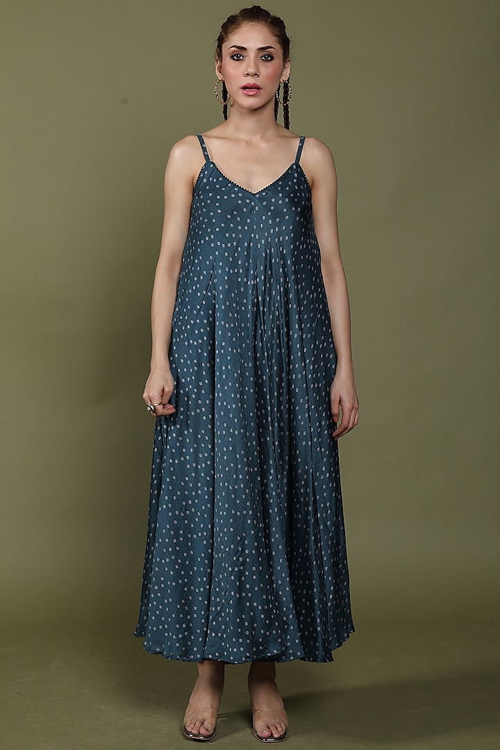 Indigo Blue Cotton Silk Printed Maxi Dress by Wasabi at Pernia's Pop Up Shop