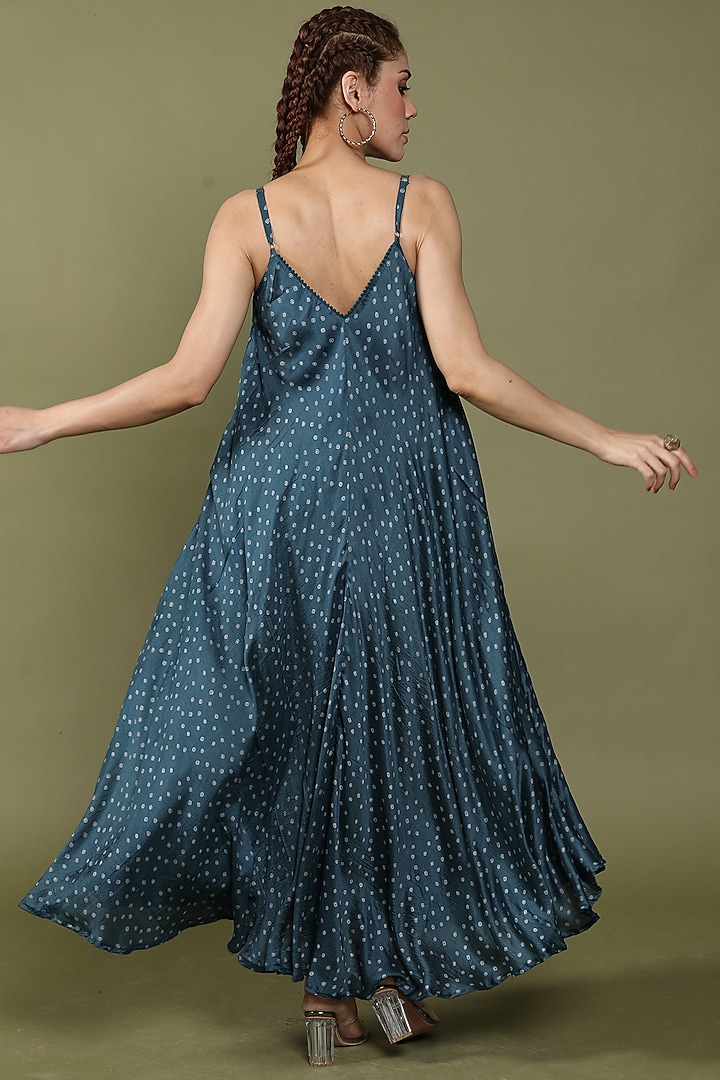 Indigo Blue Cotton Silk Printed Maxi Summer Dress by Wasabi at Pernia's Pop Up Shop