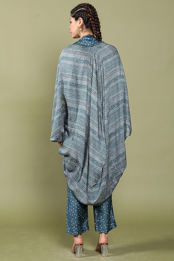 Indigo Blue Cotton Silk Bandhani Printed Cape Set by Wasabi at Pernia's Pop Up Shop