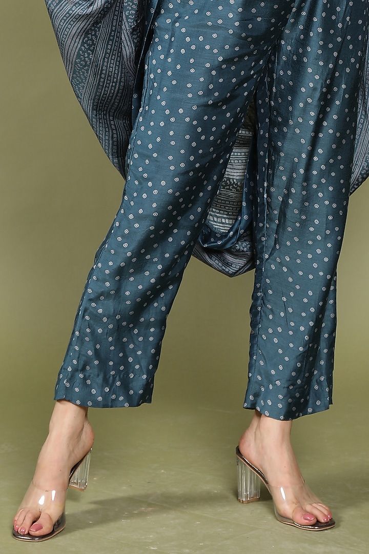 Indigo Blue Cotton Silk Bandhani Printed Cape Set by Wasabi at Pernia's Pop Up Shop