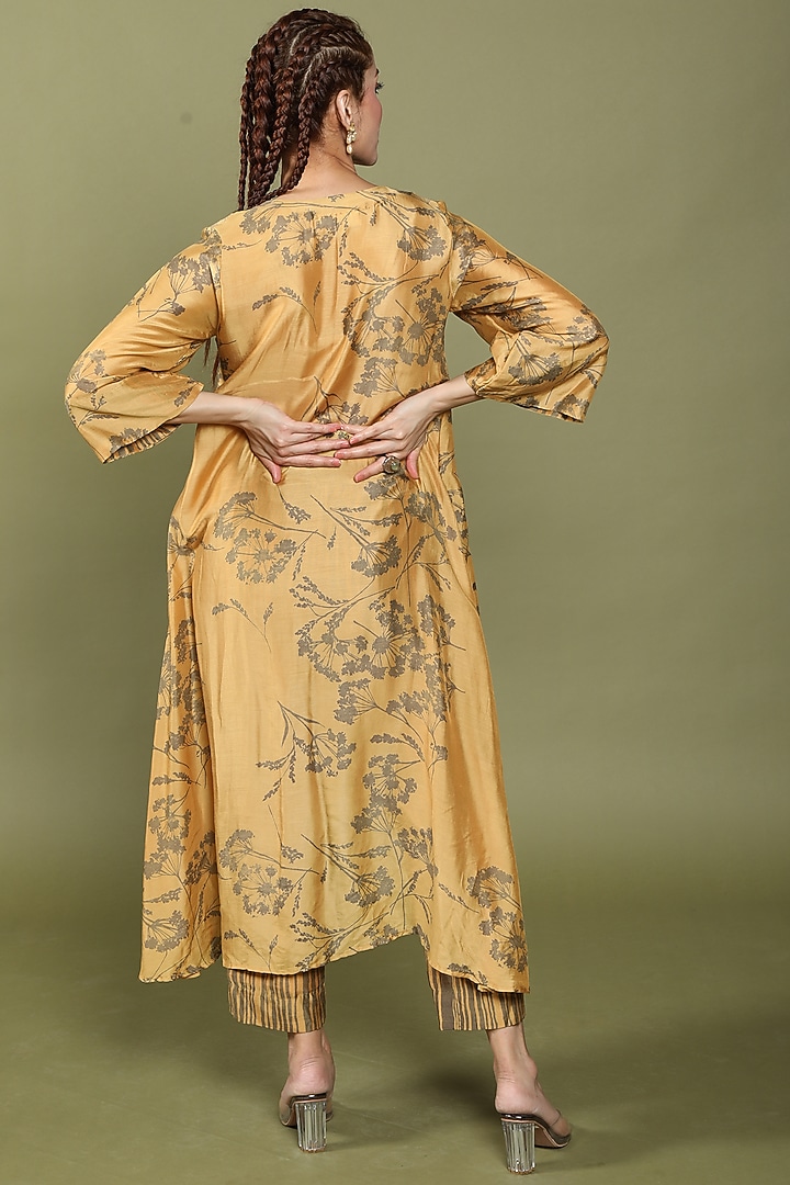 Mustard Cotton Silk Embroidered & Printed Kurta Set by Wasabi at Pernia's Pop Up Shop