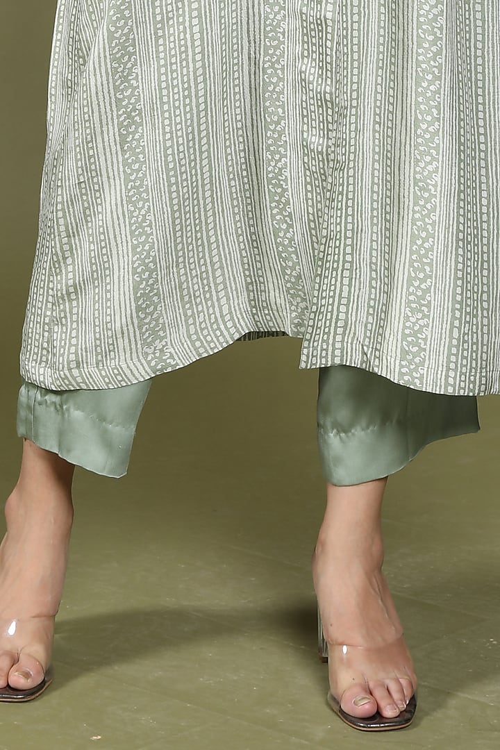 Iceberg Green Dora Silk Striped Kurta Set by Wasabi at Pernia's Pop Up Shop