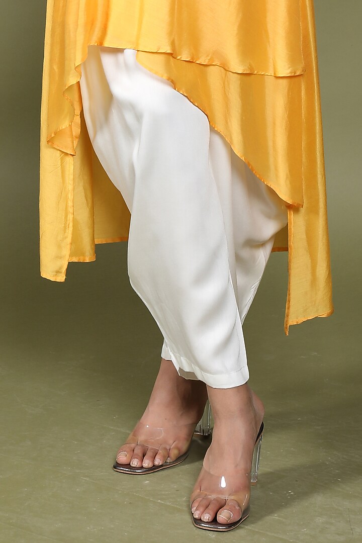 Mango Yellow Cotton Silk Embroidered Kurta Set by Wasabi at Pernia's Pop Up Shop