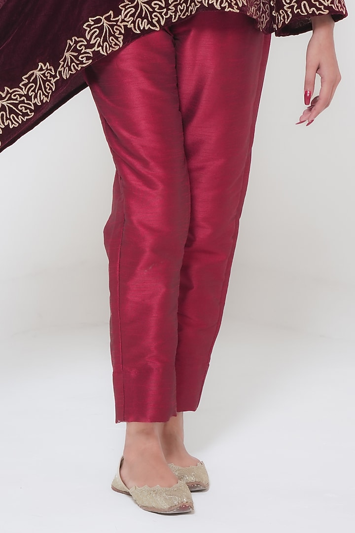 Maroon Velvet Kashmiri Golden Tilla Embroidered Co-Ord Set by Wazir C at Pernia's Pop Up Shop