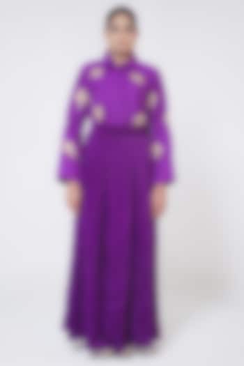 Purple Velvet Box Pleated Skirt Set by Wazir C