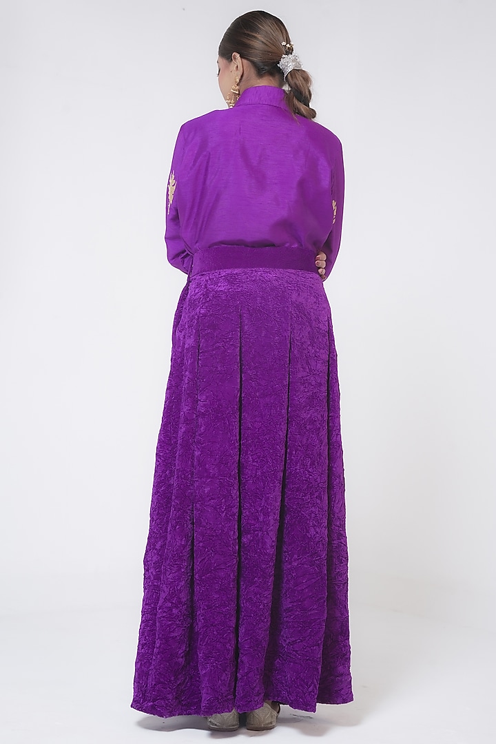 Purple Velvet Box Pleated Skirt Set by Wazir C at Pernia's Pop Up Shop