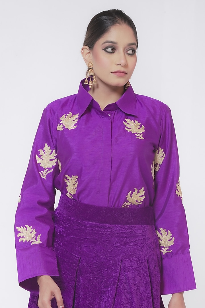 Purple Velvet Box Pleated Skirt Set by Wazir C at Pernia's Pop Up Shop