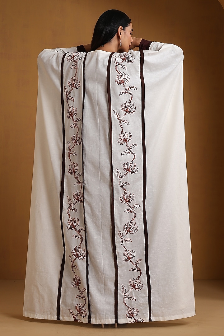 White & Brown Crepe Kashmiri Embroidered Vacation Dress With Abaya by Wazir C at Pernia's Pop Up Shop