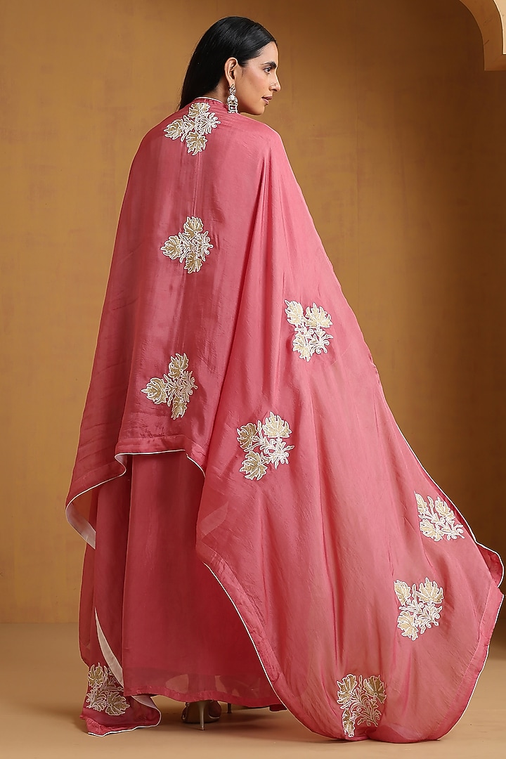 Pink Silk Kashmiri Embroidered Kurta Set by Wazir C at Pernia's Pop Up Shop