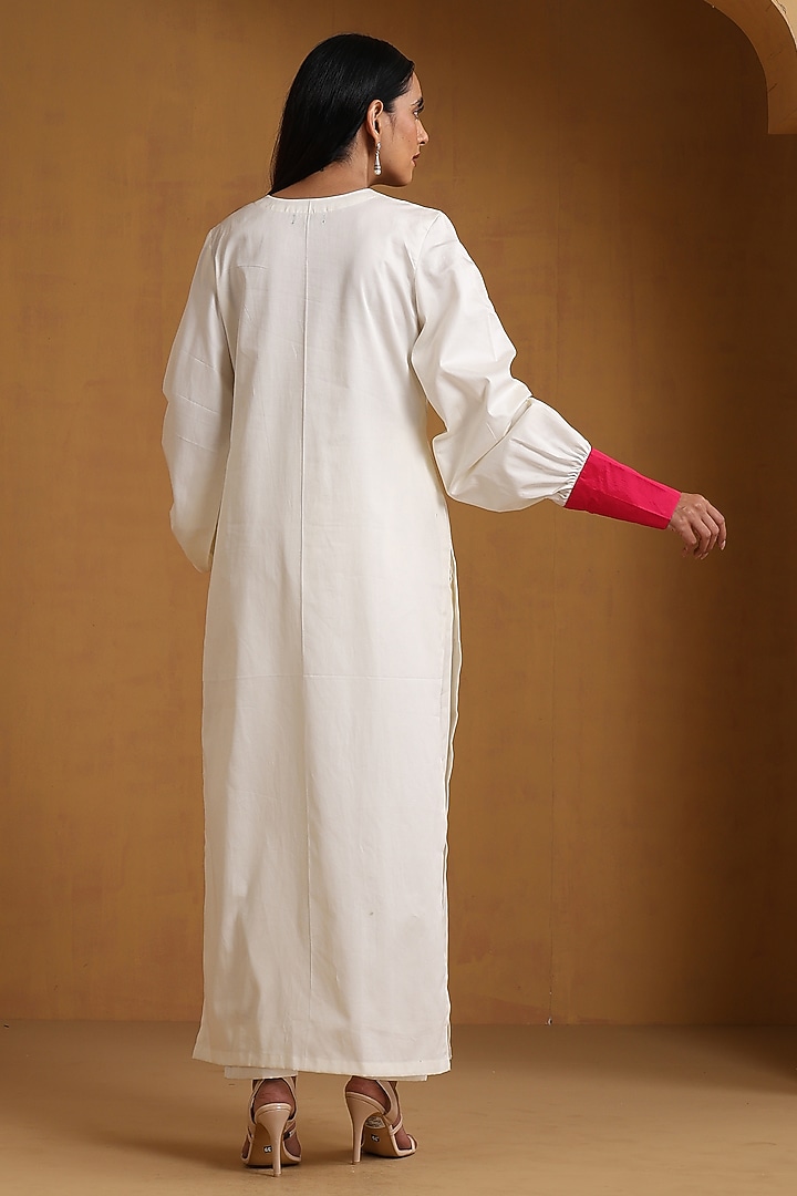 Off-White & Pink Cotton Kashmiri Embroidered Co-Ord Set by Wazir C at Pernia's Pop Up Shop