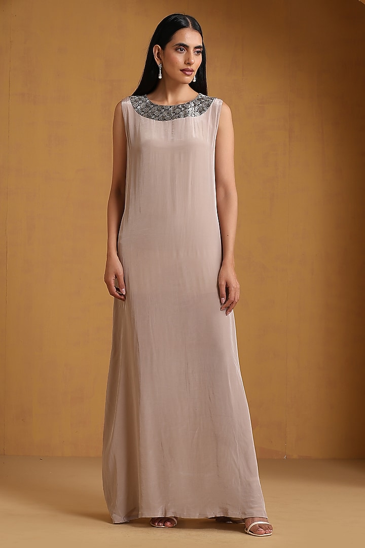 Multi-Colored Crepe Kashmiri Embroidered Vacation Dress With Abaya by Wazir C at Pernia's Pop Up Shop