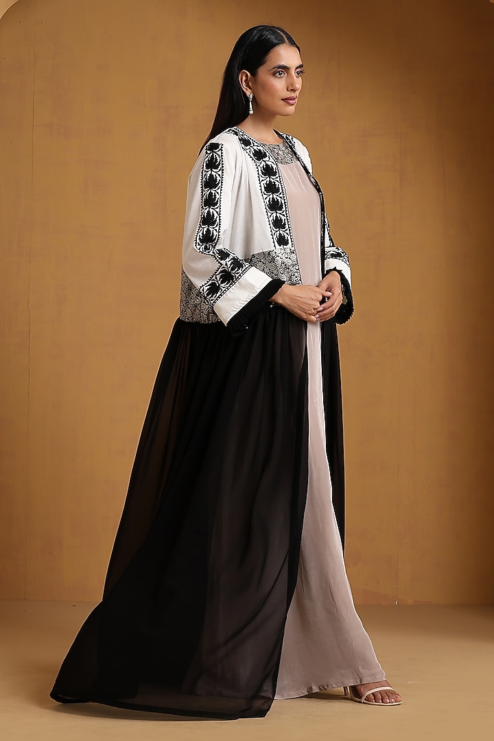 Multi-Colored Crepe Kashmiri Embroidered Vacation Dress With Abaya by Wazir C at Pernia's Pop Up Shop