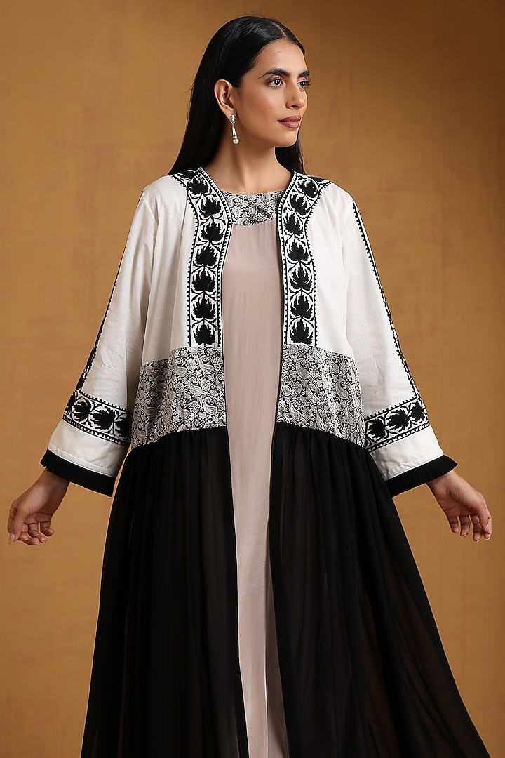 Multi-Colored Crepe Kashmiri Embroidered Vacation Dress With Abaya by Wazir C at Pernia's Pop Up Shop
