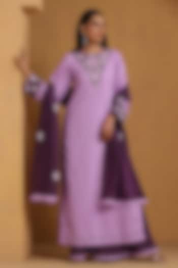 Lavender Crepe Kashmiri Embroidered Kurta Set by Wazir C at Pernia's Pop Up Shop