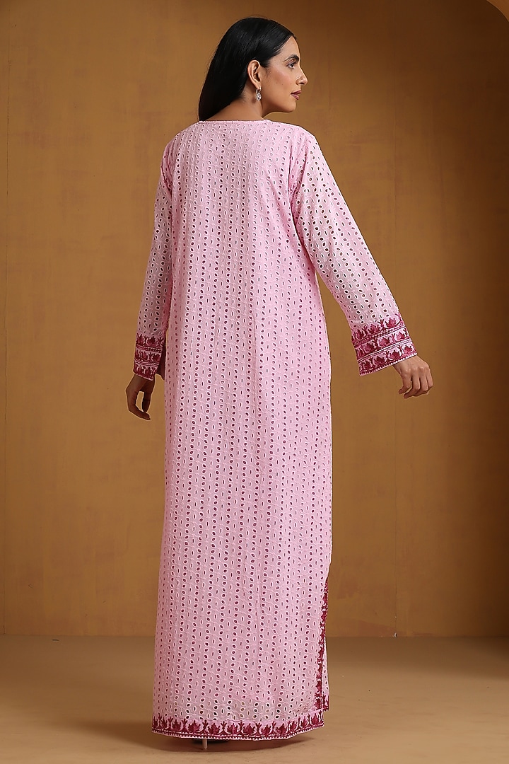 Pink Hakoba Kashmiri Embroidered Maxi Vacation Dress by Wazir C at Pernia's Pop Up Shop