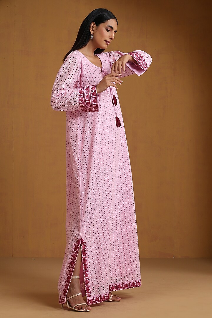 Pink Hakoba Kashmiri Embroidered Maxi Vacation Dress by Wazir C at Pernia's Pop Up Shop