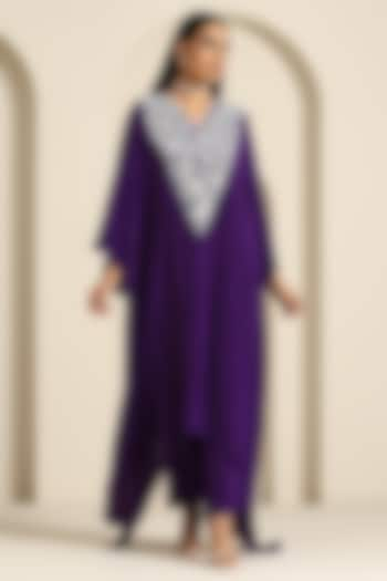 Purple Crepe Kashmiri Aari Embroidered Kaftan Set by Wazir C at Pernia's Pop Up Shop