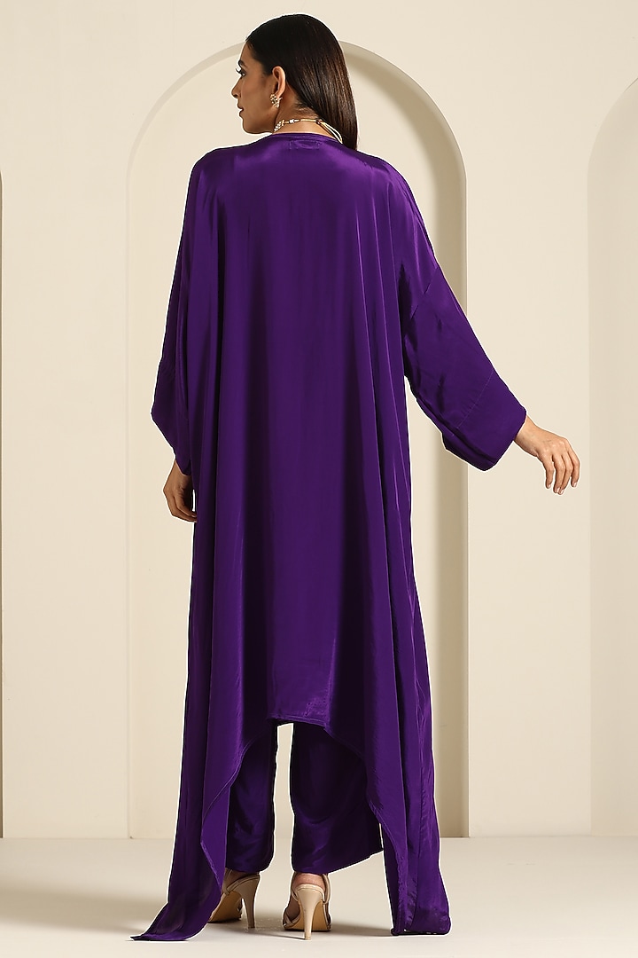 Purple Crepe Kashmiri Aari Embroidered Kaftan Set by Wazir C at Pernia's Pop Up Shop