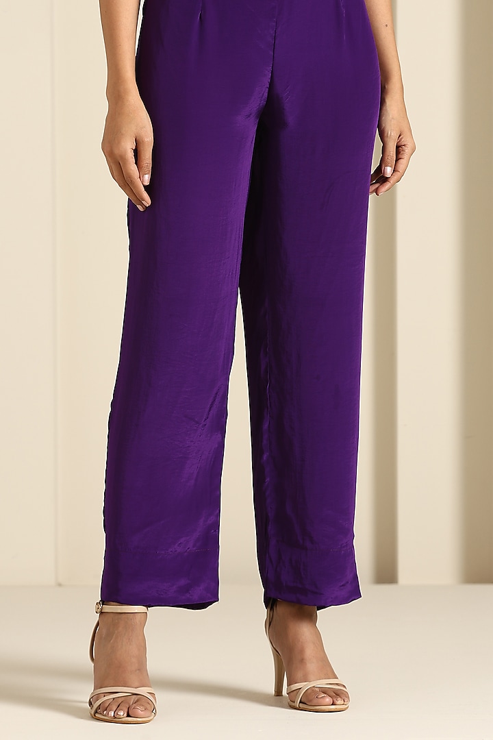 Purple Crepe Kashmiri Aari Embroidered Kaftan Set by Wazir C at Pernia's Pop Up Shop