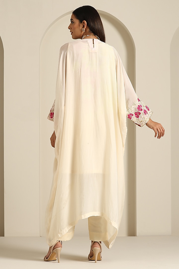 Off-White Crepe Silk Kashmiri Aari Embroidered Kaftan Set by Wazir C at Pernia's Pop Up Shop
