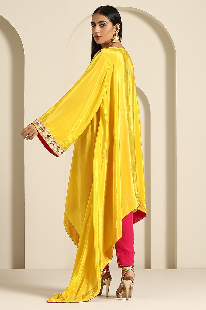 Yellow Crepe Aari Embroidered Kaftan Set by Wazir C at Pernia's Pop Up Shop