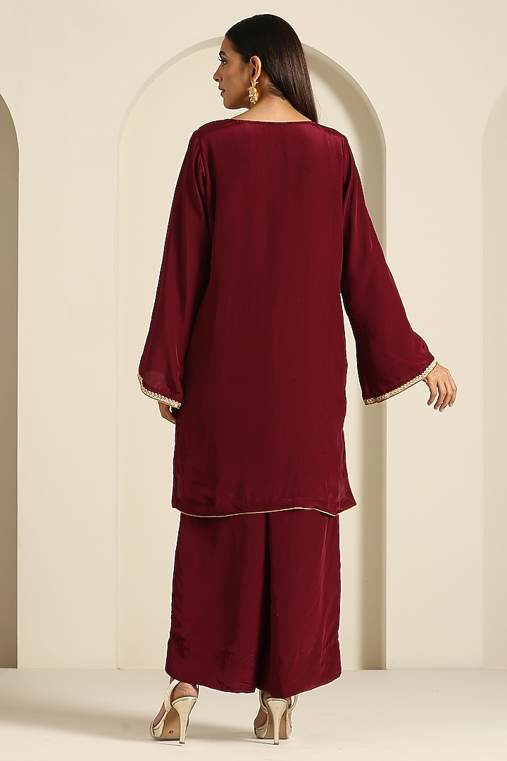 Maroon Crepe Flared Pant Set by Wazir C at Pernia's Pop Up Shop