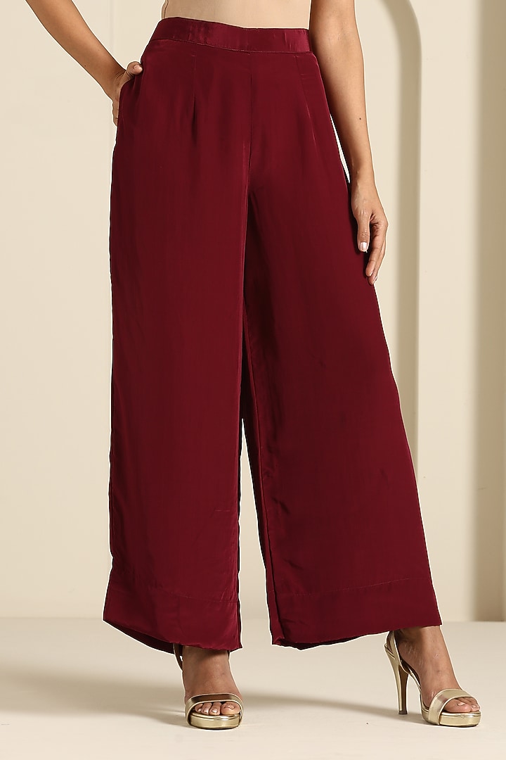 Maroon Crepe Flared Pant Set by Wazir C at Pernia's Pop Up Shop