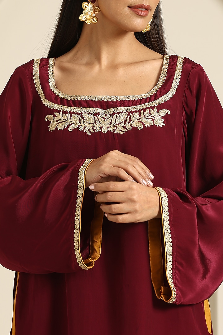 Maroon Crepe Flared Pant Set by Wazir C at Pernia's Pop Up Shop