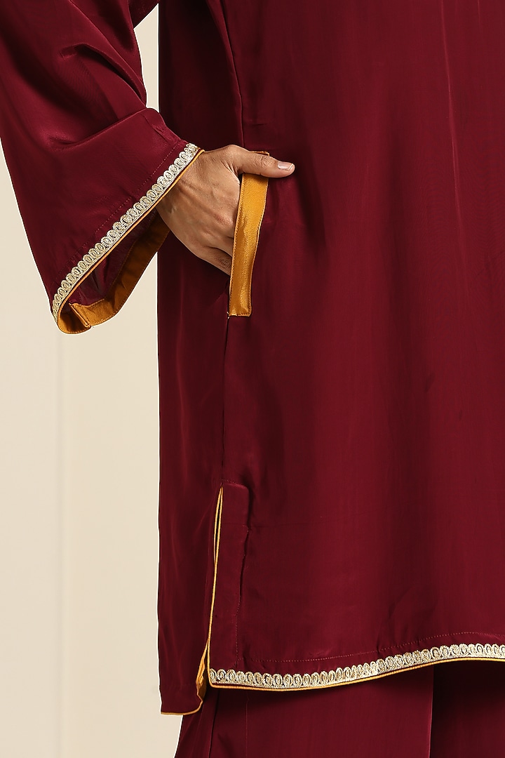 Maroon Crepe Flared Pant Set by Wazir C at Pernia's Pop Up Shop
