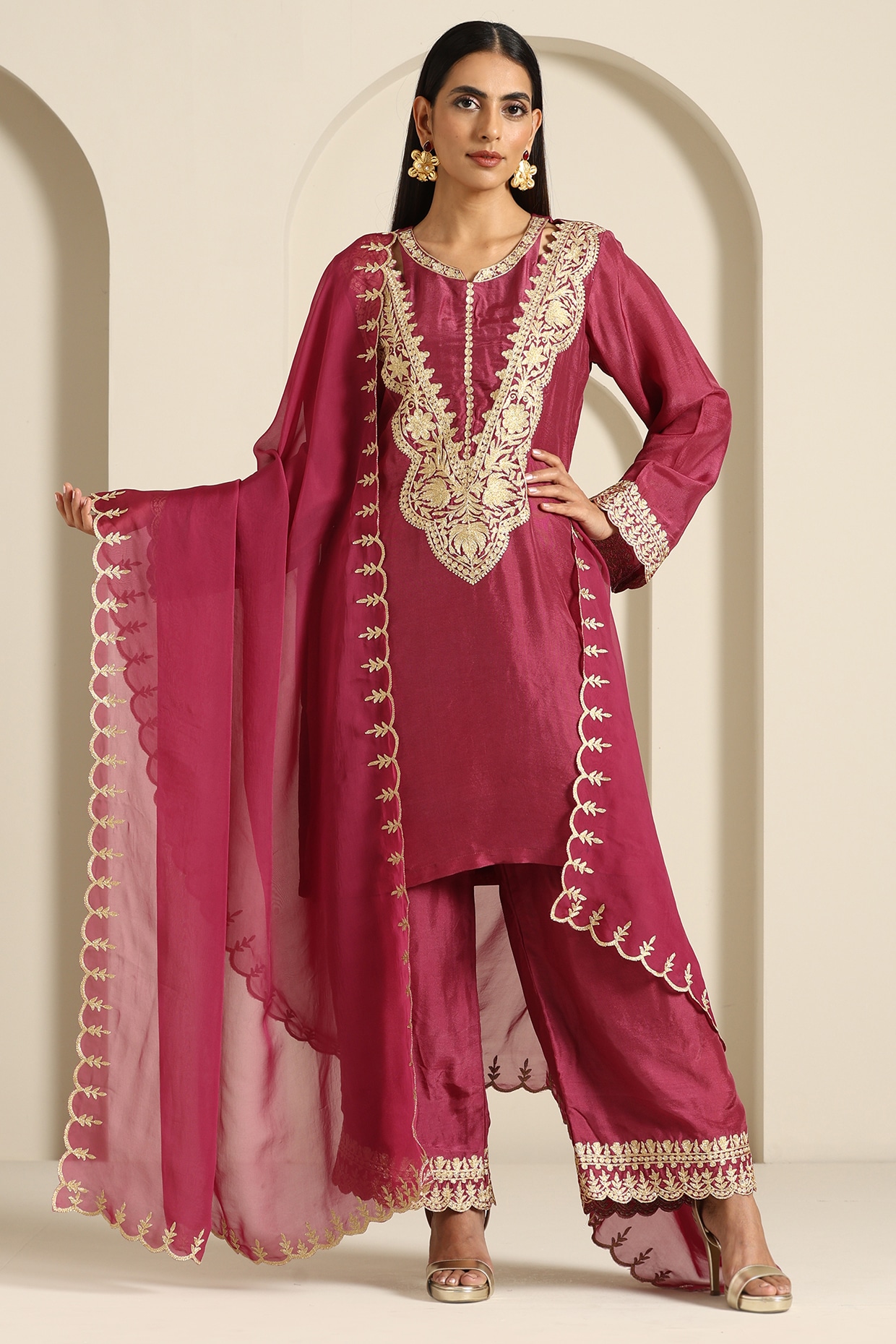 Naazira Tilla Embroidered Kurta Set - Daisy Ivory